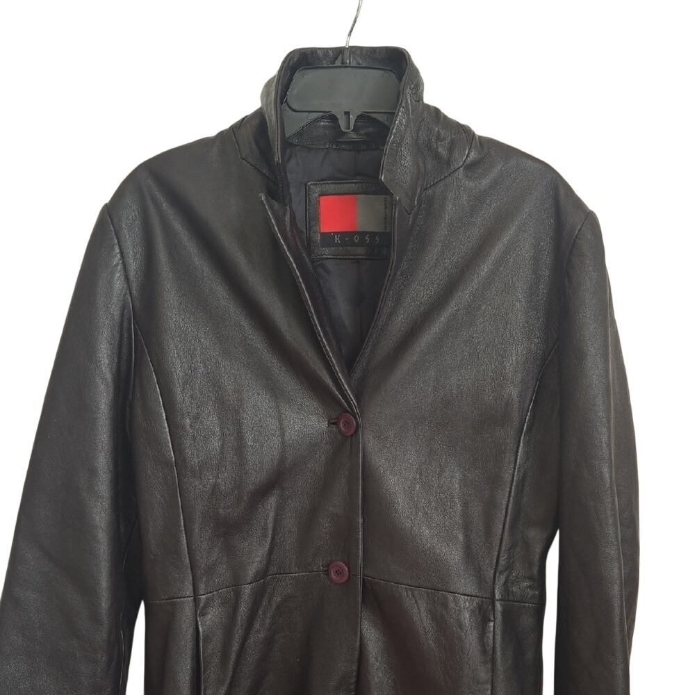 Women's Y2K Grunge Black Genuine Leather Jacket Trenchcoat 90s Streetwear Medium - Picture 3 of 13